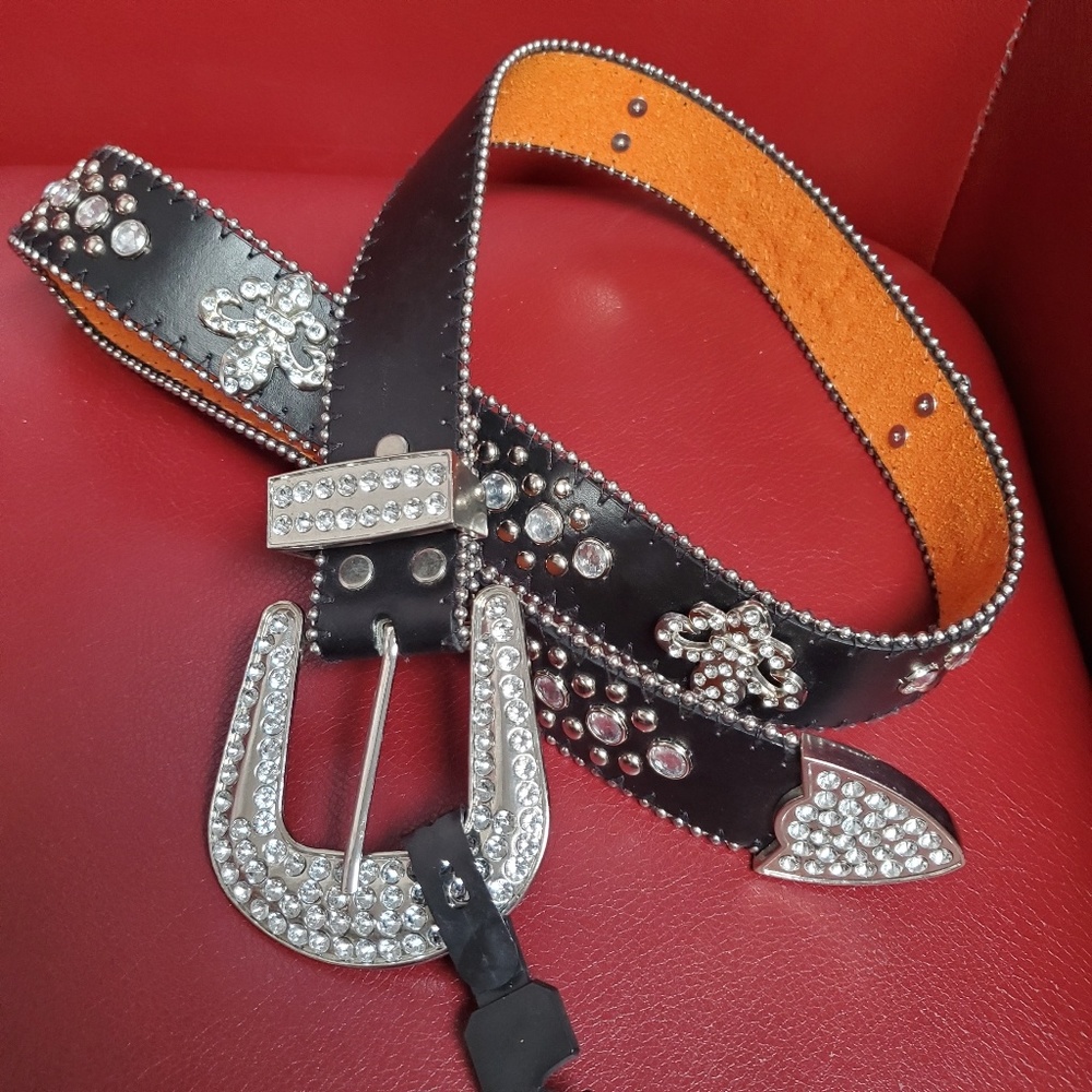 Faux Leather Studded And Embellish Black Belt